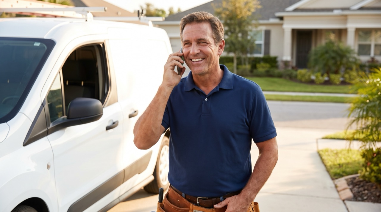 Contractor taking a new customer call